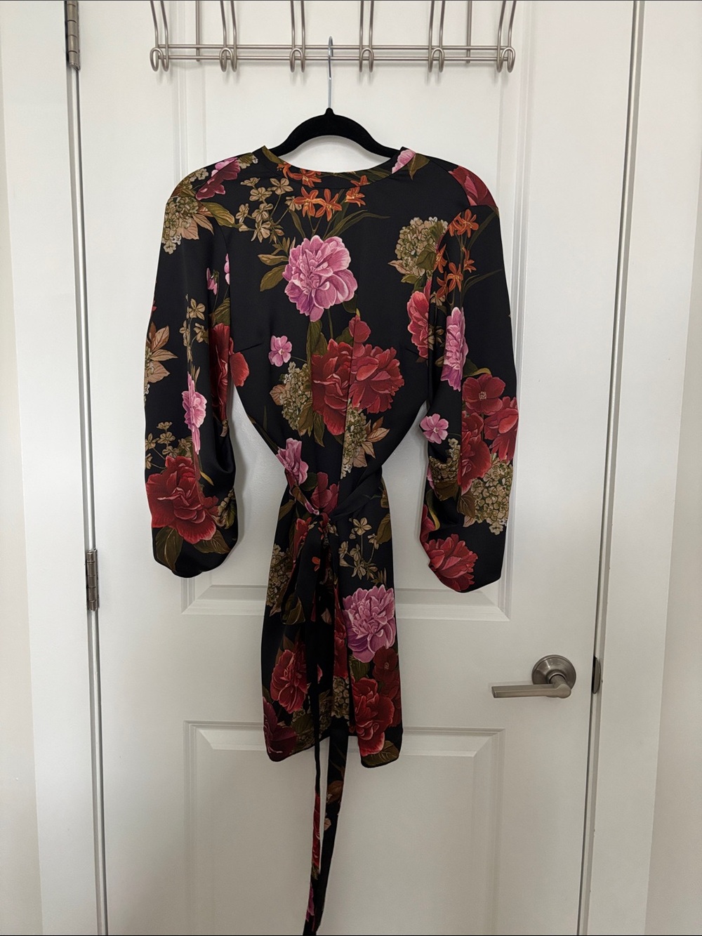 Zara Black Mini Dress with Red & Pink Floral Print